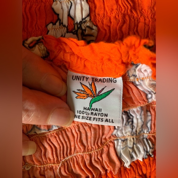 Hawaii Unity Trading Summer Beach Midi/Maxi Dress Orange With White Flowers OSFA - Picture 5 of 6